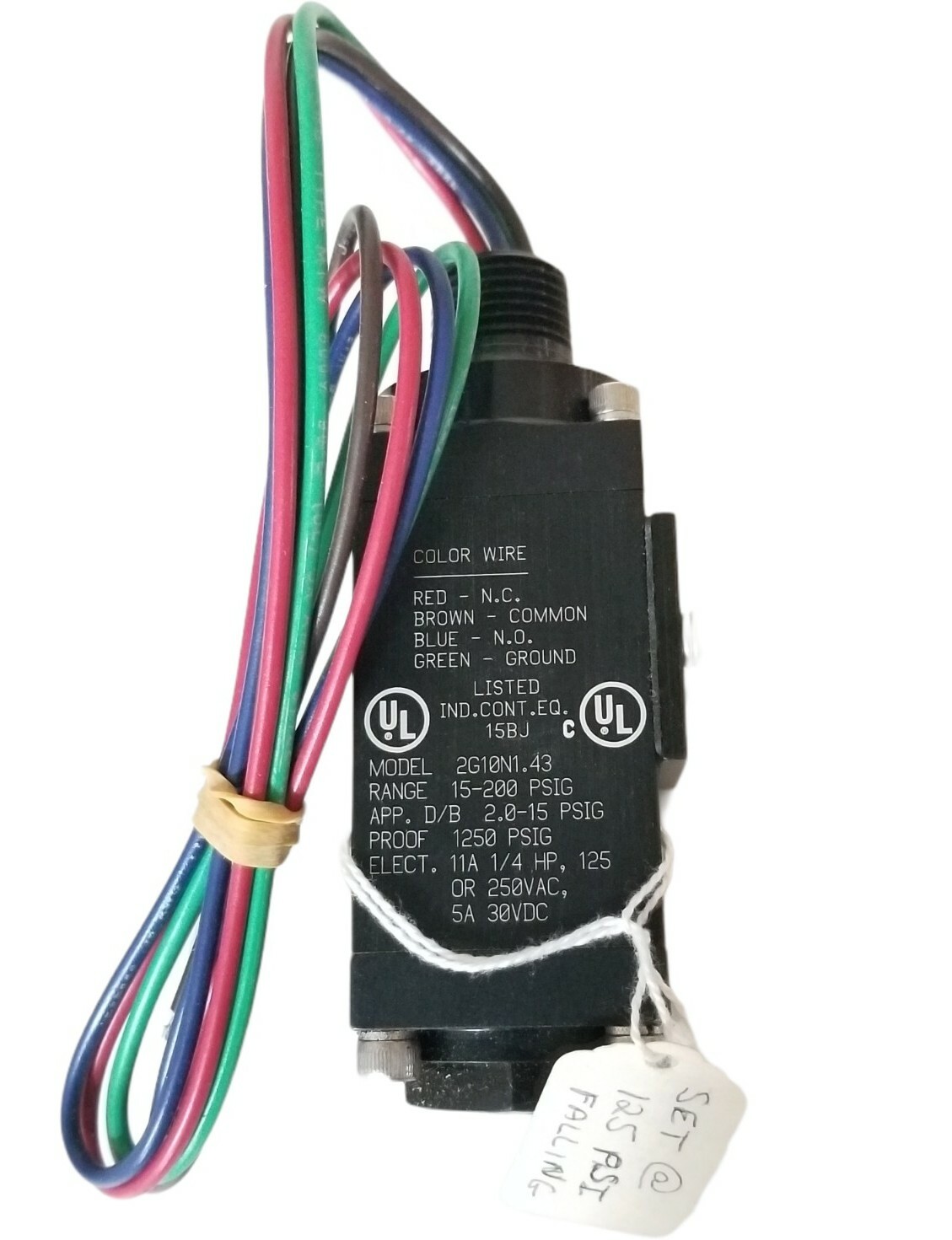 Pressure Switch PSI Model 2G10N1.43 New Color Wire Range 15-200 PSIG 15BJ