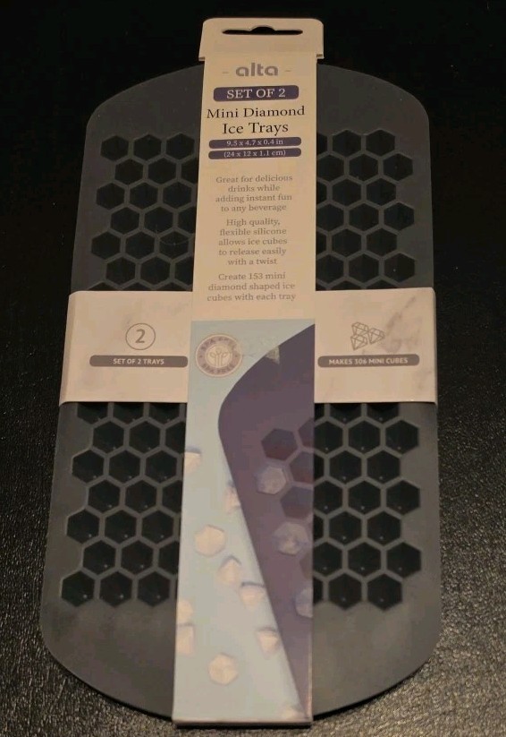 Alta Mini Diamond Ice Cube Trays Set/2 Makes 306 Mini Cubes Gray - NEW!
