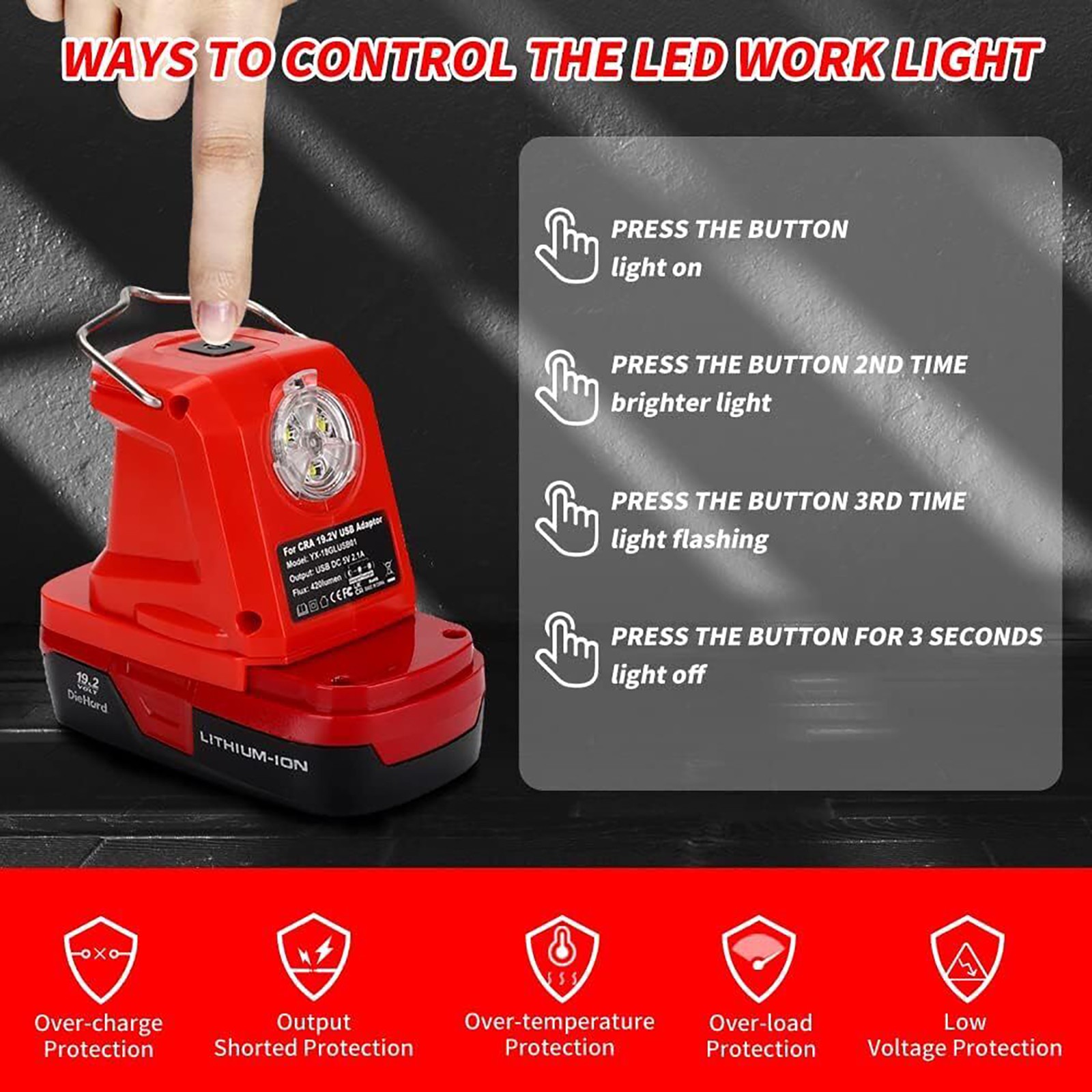 Dual USB Port Battery Adapter Charger For Craftsman Ni-CD Battery w/ LED