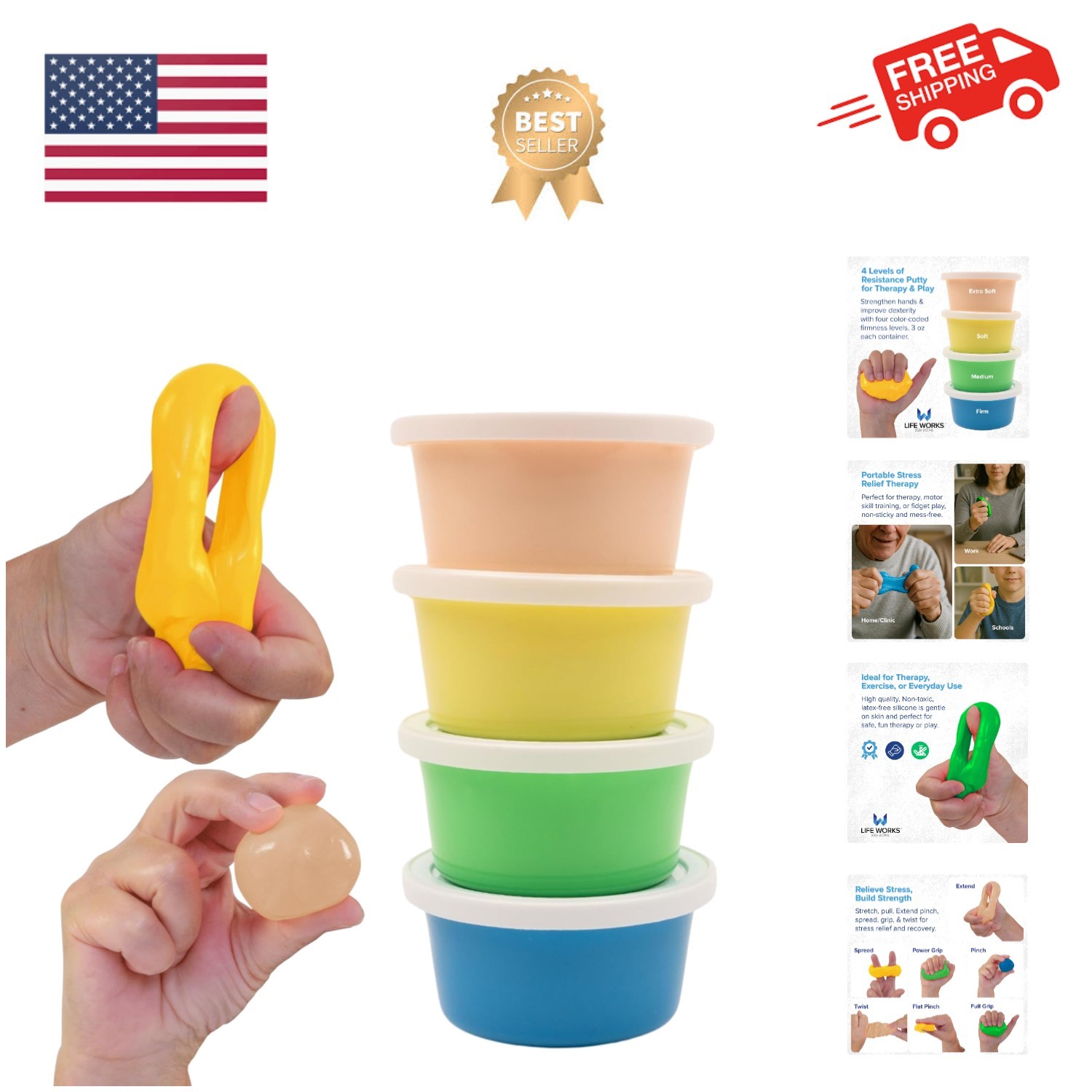 Therapy Putty for Hand Strength & Motor Skills, Non-Toxic Silicone, Safe for ...