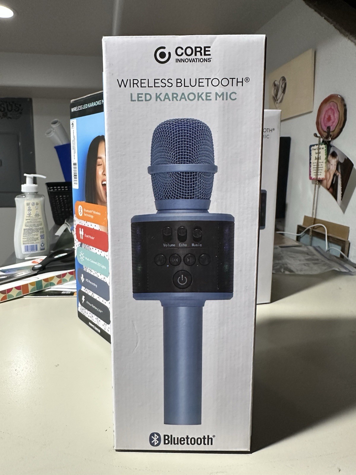 Core Innovations KRMC120SB Bluetooth LED Karaoke Mic Blue Speaker Duet HD Rec