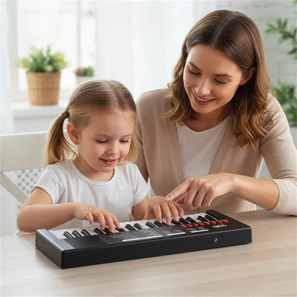 37‑Key Kids Electronic Keyboard – Black Piano Toy with Microphone, 8 Tones & 8 R