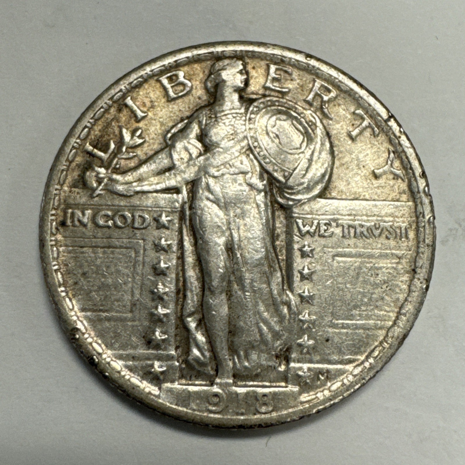 1918 Standing Liberty Quarter AU Details - Scratched On Reverse
