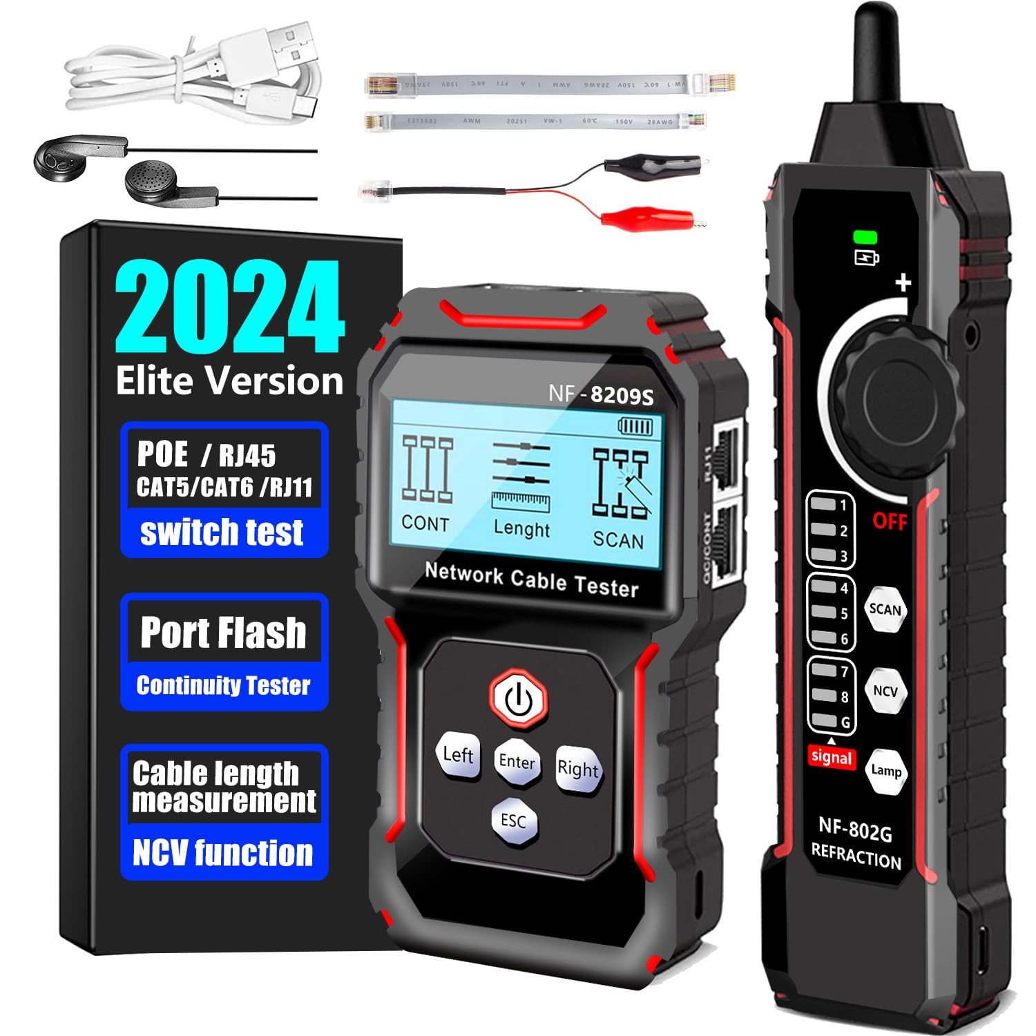 NF-8209S Network Cable Tester, RJ45 Ethernet Tester for Poe/Cat5/Cat7/Cat6A/Cat6