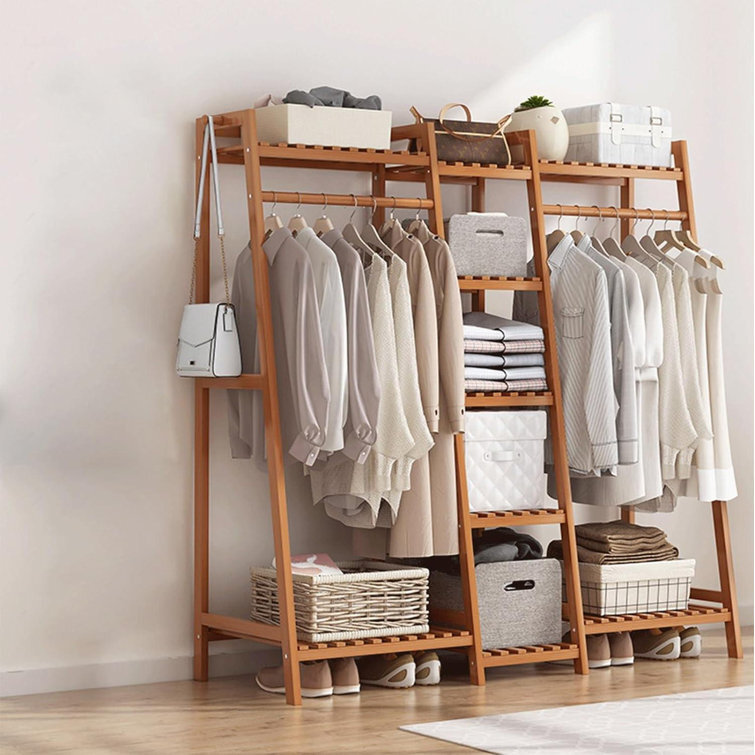 Colourtree Bamboo Clothing Rack Clothing Rack Heavy Duty Top Shelf Hanging Rod