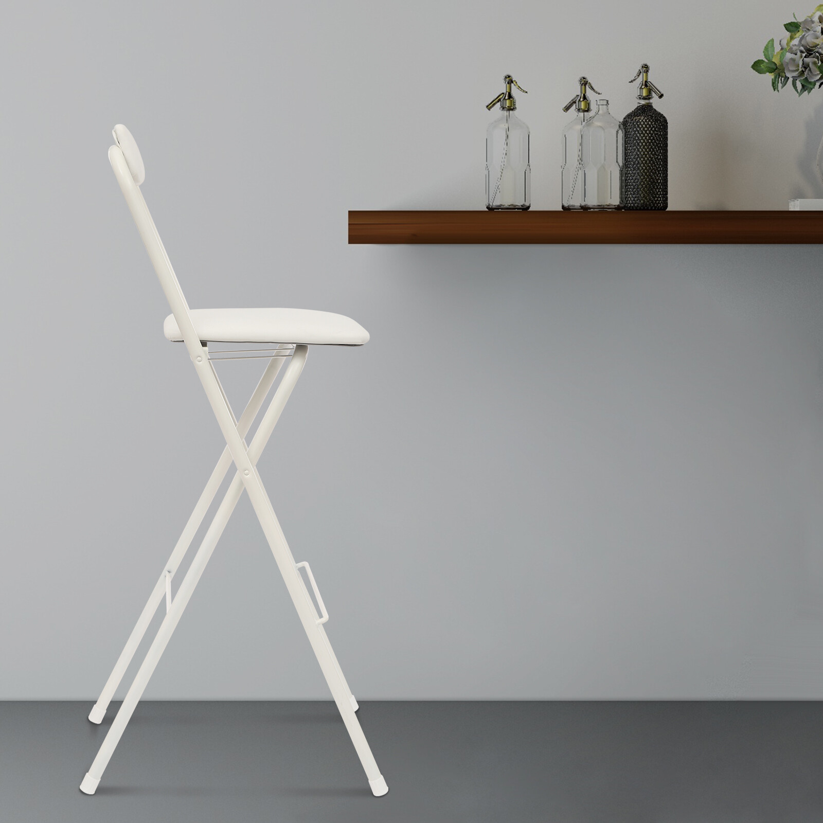 White Foldable Bar Chair, Tall Folding Chair, Folding Stool, Dining Rooms Chair