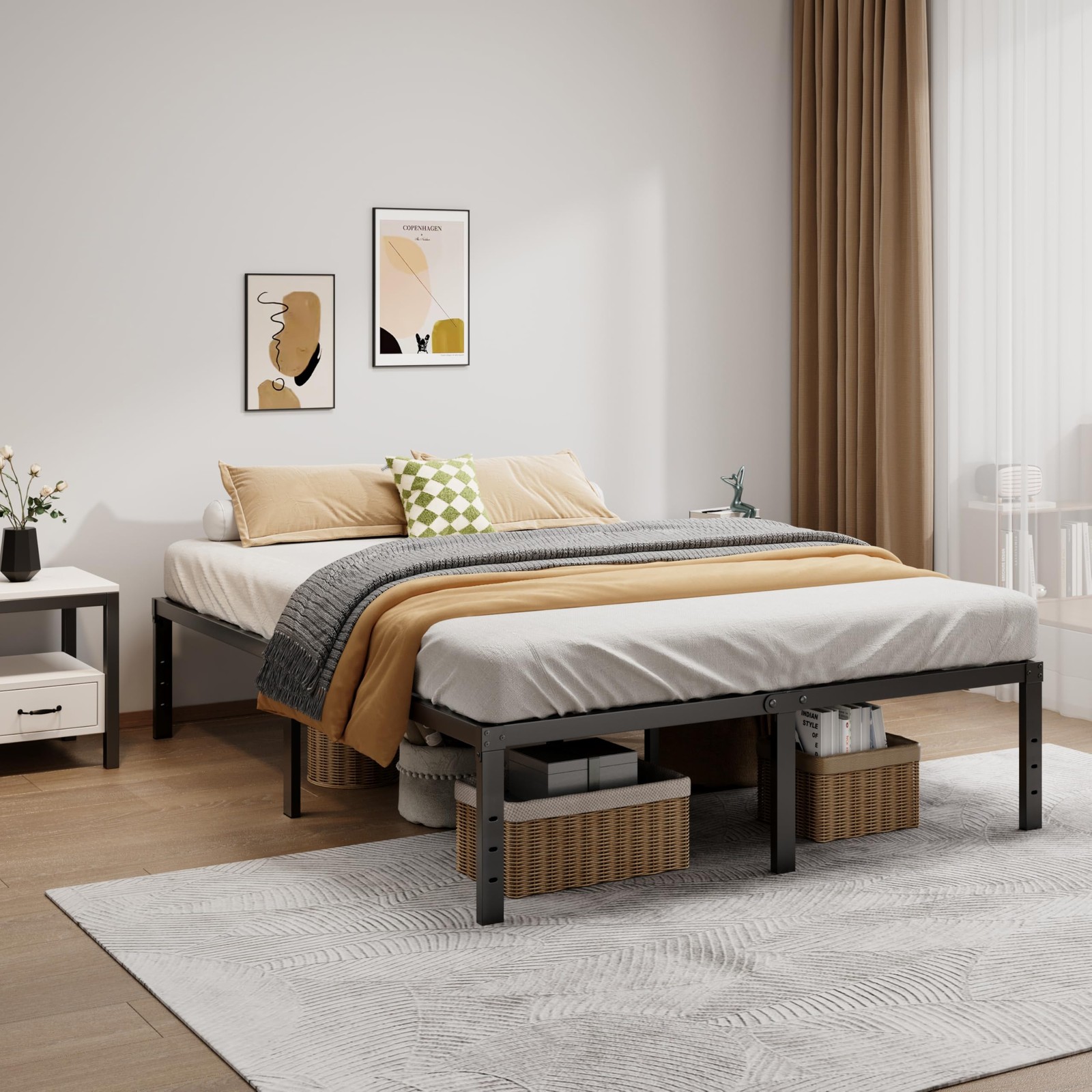 Full Size Metal Bed Frame, 16 Inch Heavy Duty Platform, No Box Spring