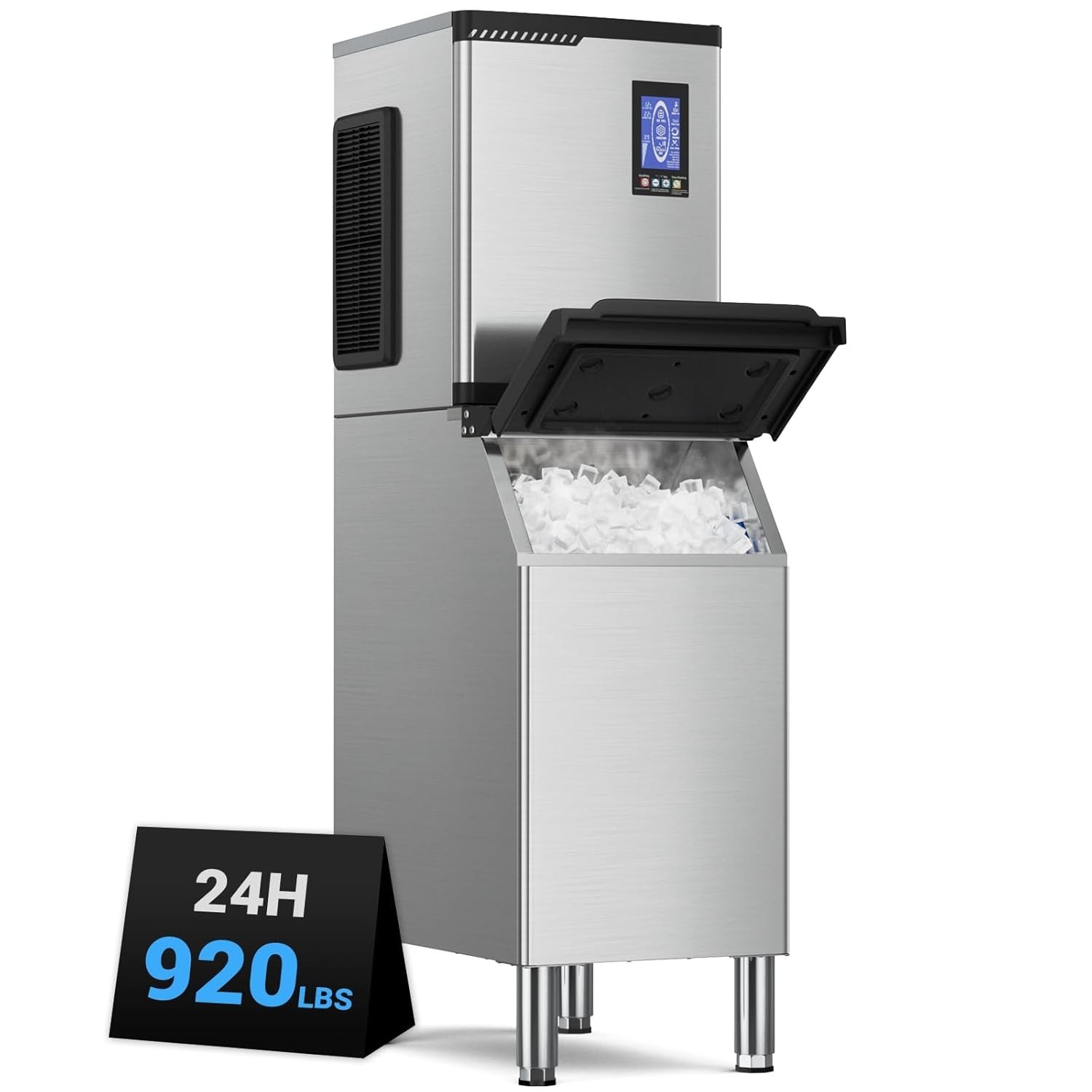 920LBS/24H Commercial Ice Maker Restaurant Ice Cube Machine 550lbs Storage Bin