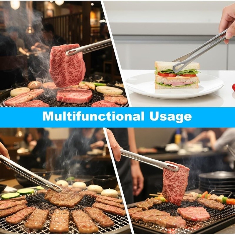 Stainless Steel BBQ Tongs Cooking Tweezers Non-Slip Ergonomic Grilling Utensils