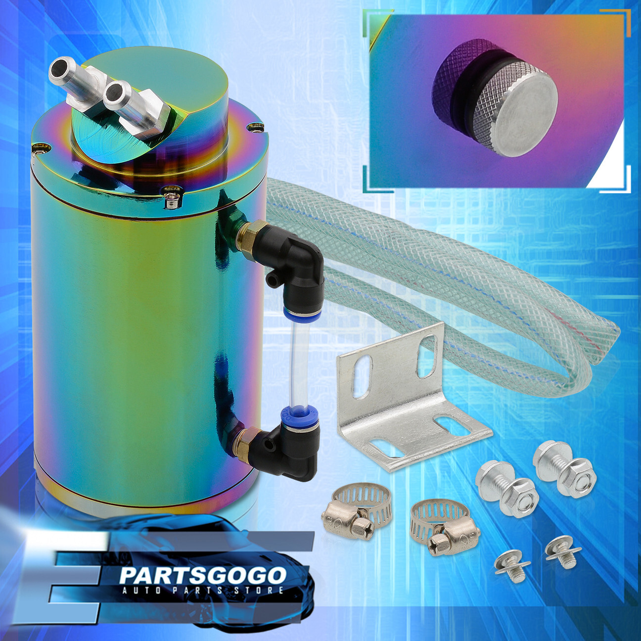 350ML Capacity Round Cylinder Aluminum Oil Catch Can Reservoir Tank Neo Chrome