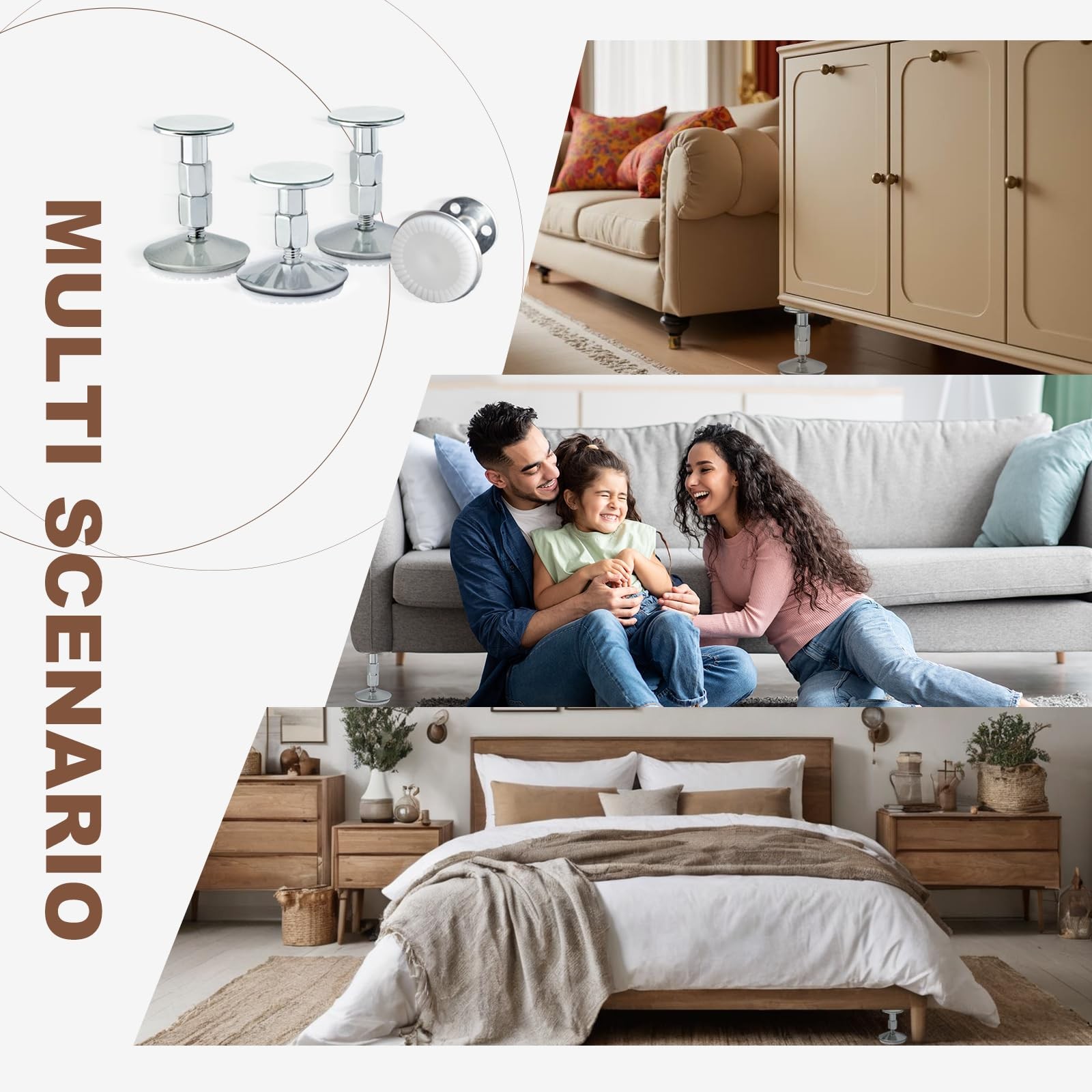 4PCS. Adjustable Headboard Stoppers Wall Protectors Bed Frame Sofa (1.3-3.4in)