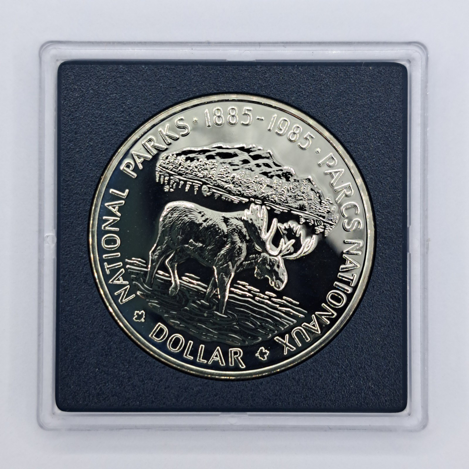 1985 Canada Deep Cameo Proof Silver Dollar Moose In Square Capsule #SA14