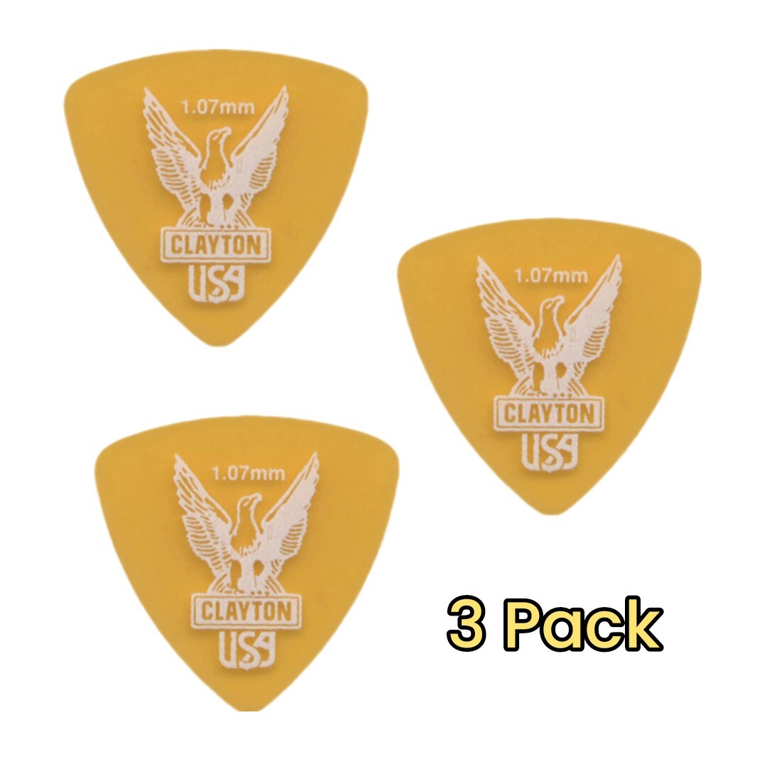 Clayton Ultem Gold Rounded Triangle Picks 1.07mm 3 Picks