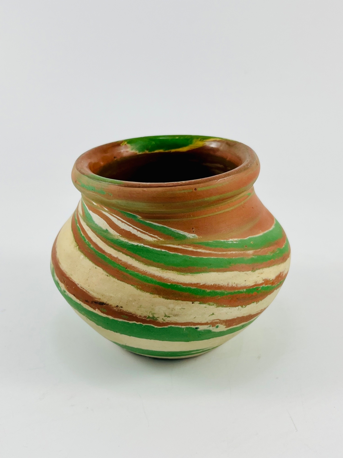 Vintage Silver Springs Brown Cream Green Swirl Pot Planter 3" Tall Marked