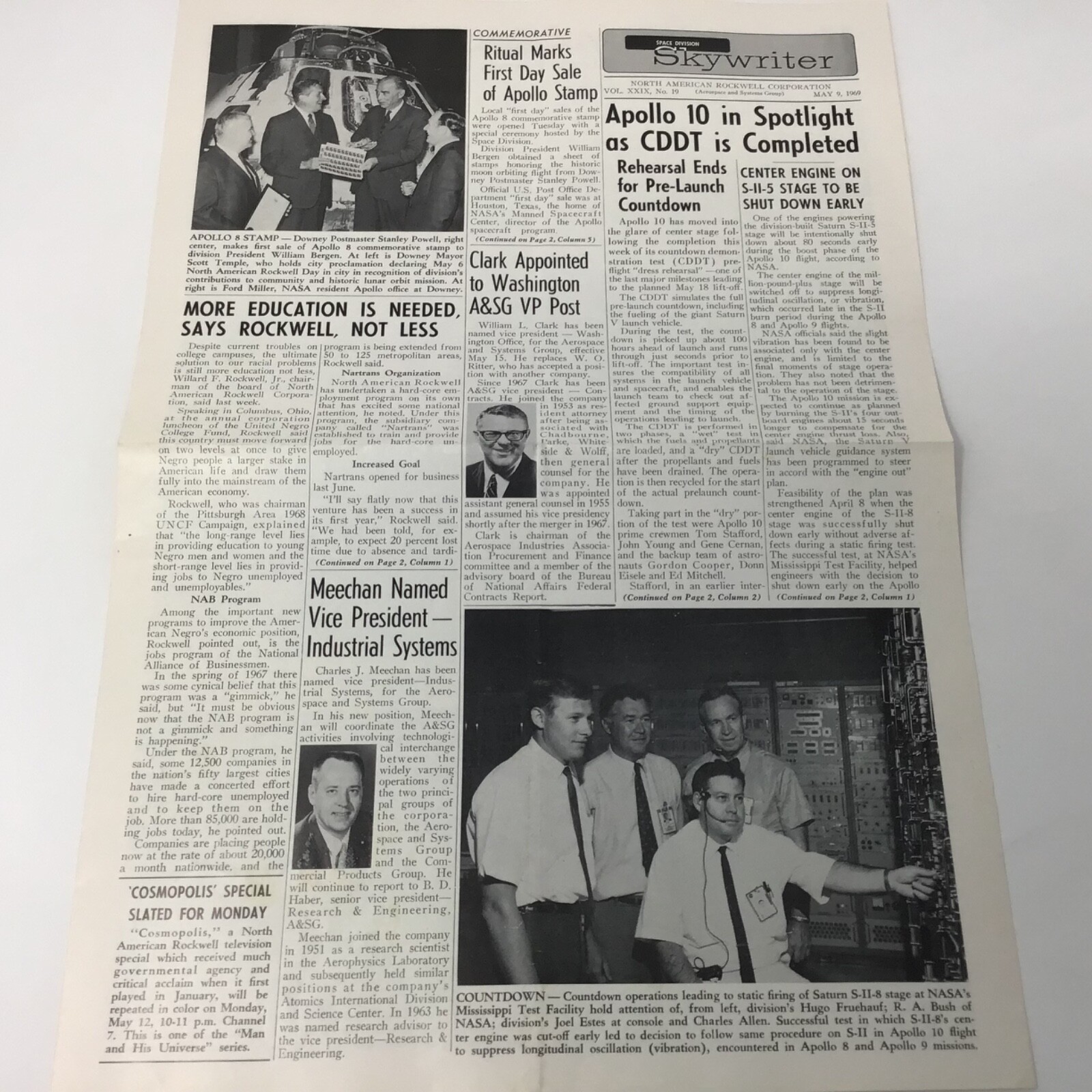 1969, May 9,   SKYWRITER North American Rockwell Vol XXIX , No.19 vintage NASA