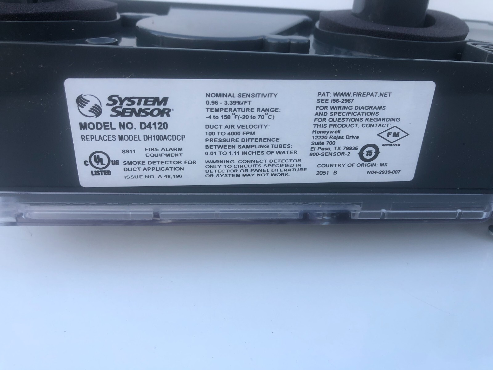 INNOVAIR-System Sensor Innovair D4120, 4-wire P/E Low-Flow Duct Smoke Detector