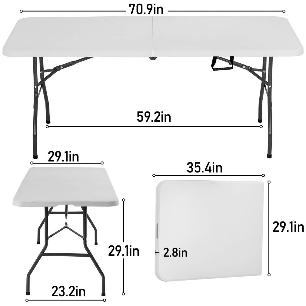 6FT Picnic Table Folding, Camping, Plastifor Party Event,White