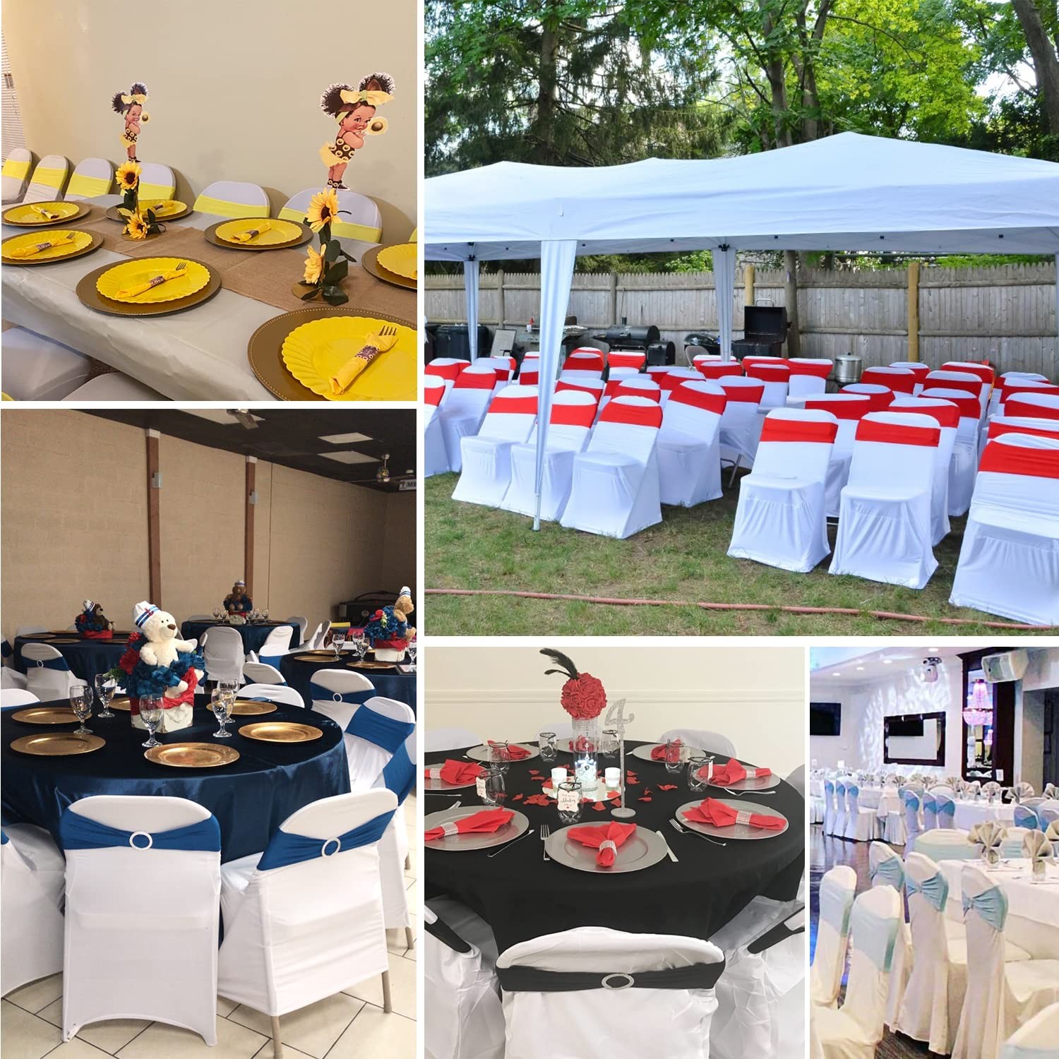Jieqier Yellow Chair Sashes, 25PCS Spandex Sashes Bows, Chair Cover Bands wit...