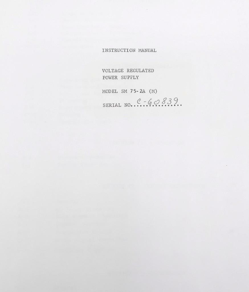 Kepco Model SM 72-2A Voltage Regulated Power Supply Instruction Manual