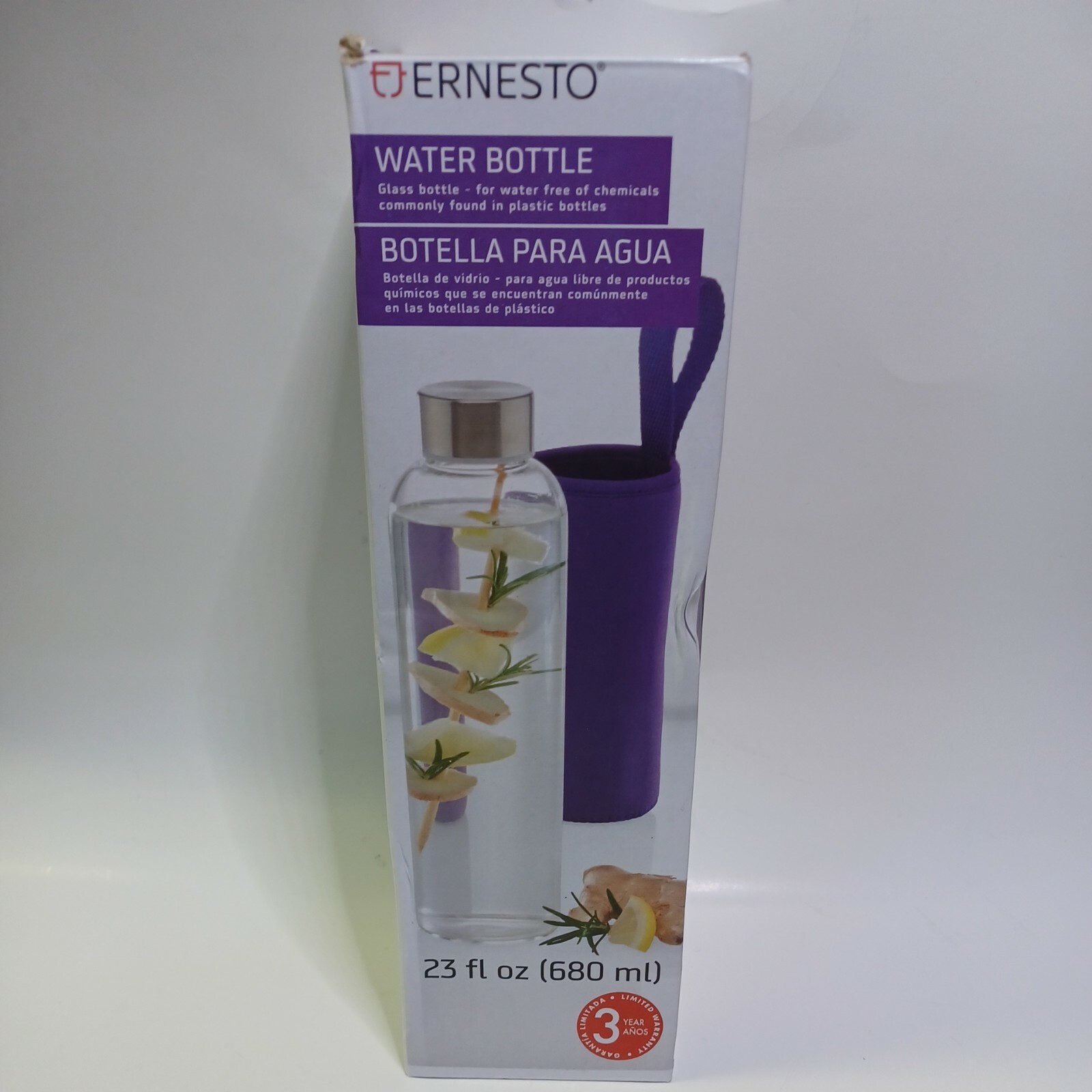Ernesto Glass Water Bottle 23 fl oz Purple