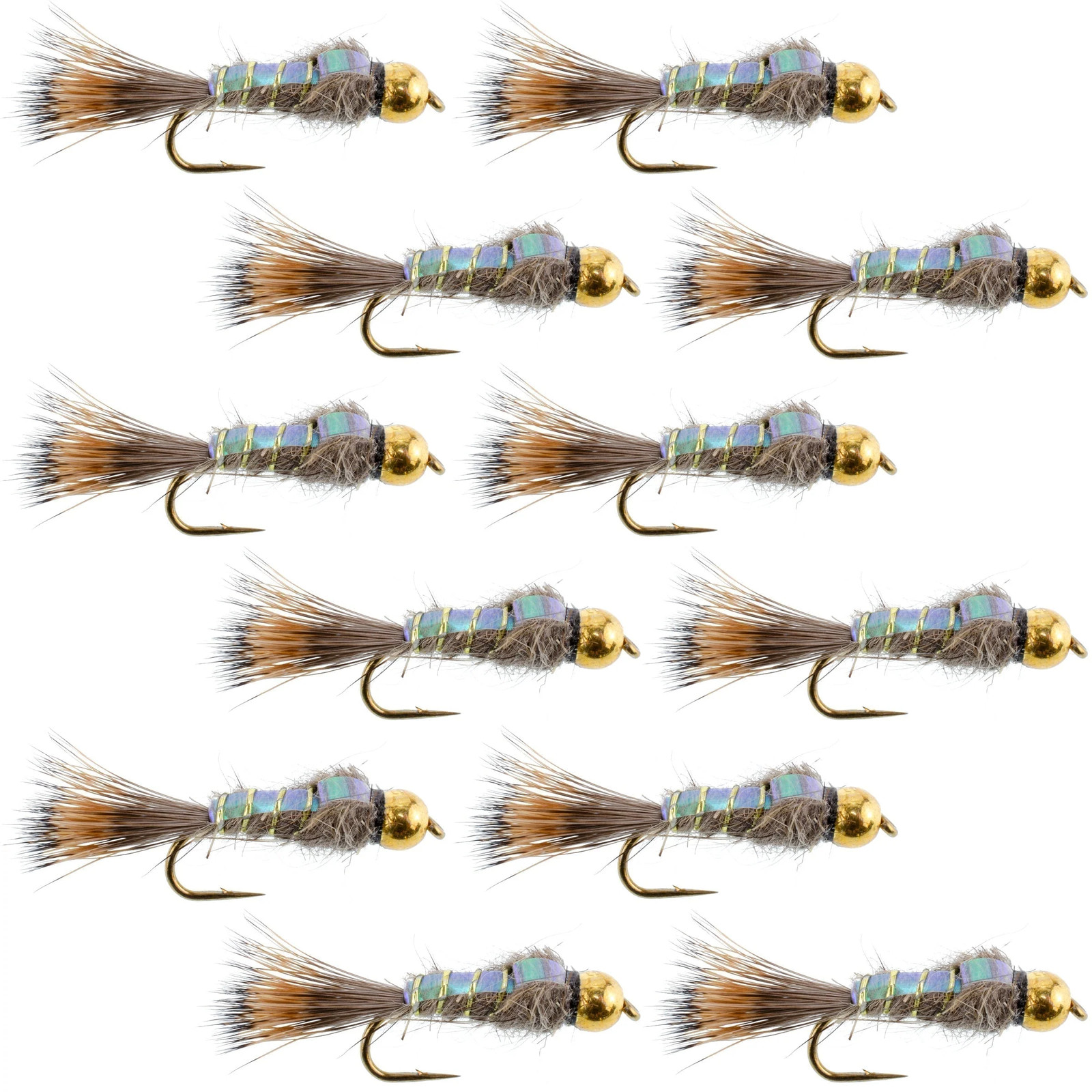 Tungsten Bead Flashback Gold Ribbed Hare's Ear Nymph 1 Dozen Size 16