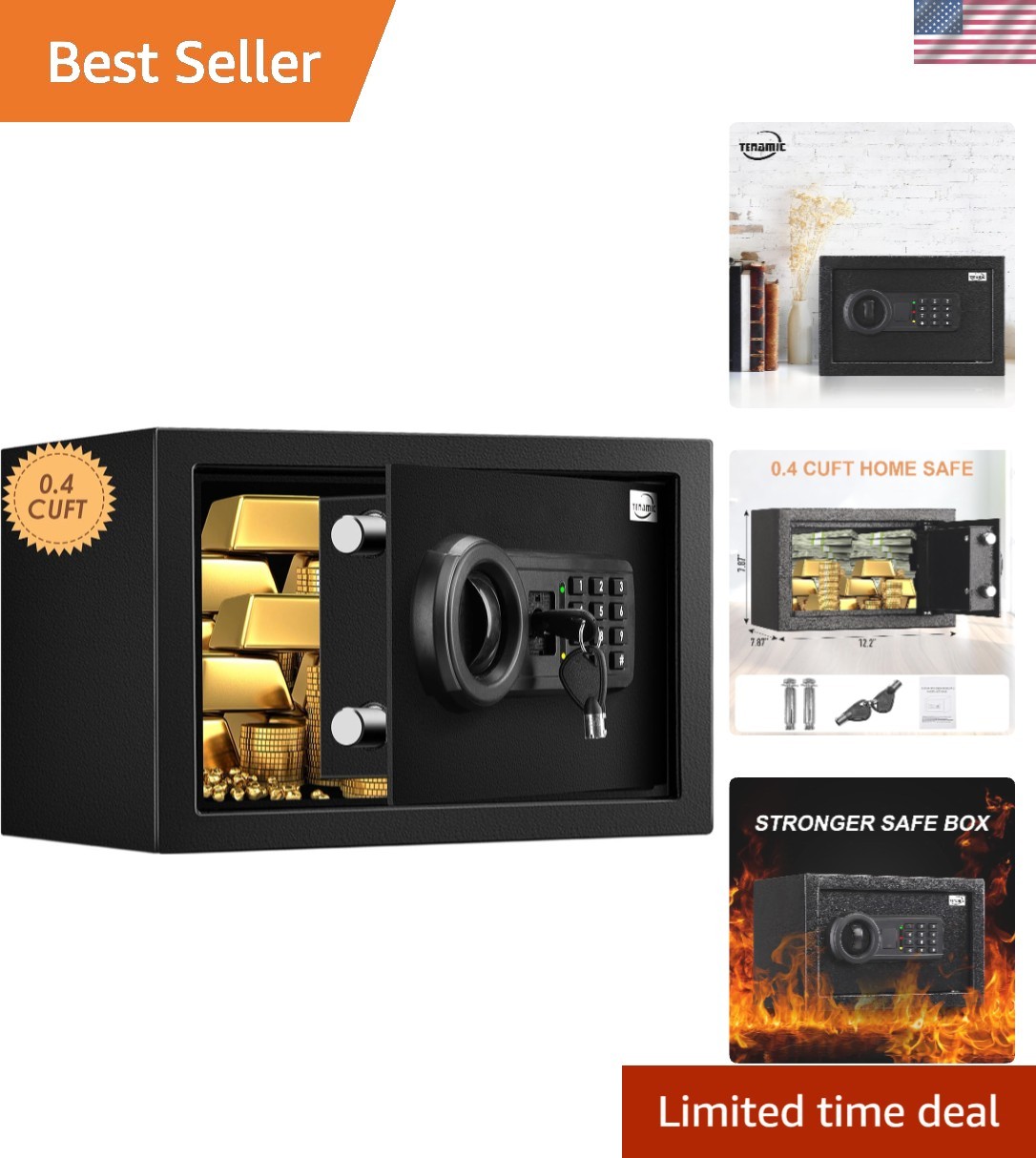 Safe Box 0.4 Cuft Fireproof, Waterproof, Keypad Small Cabinet Lock Box, Solid...