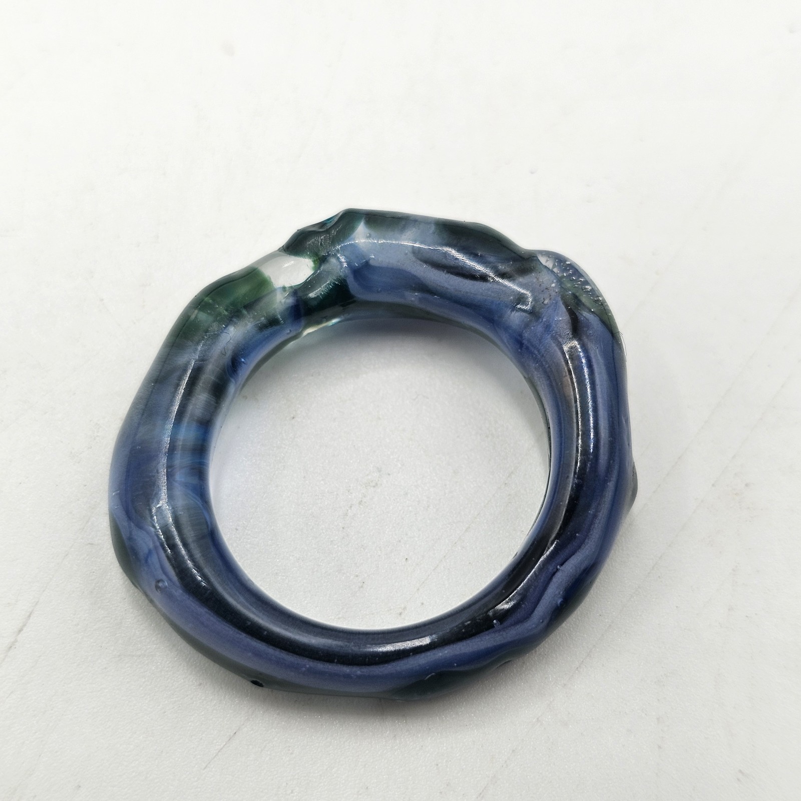 Hand Blown Art Glass Ring Blue/Green Size US 7