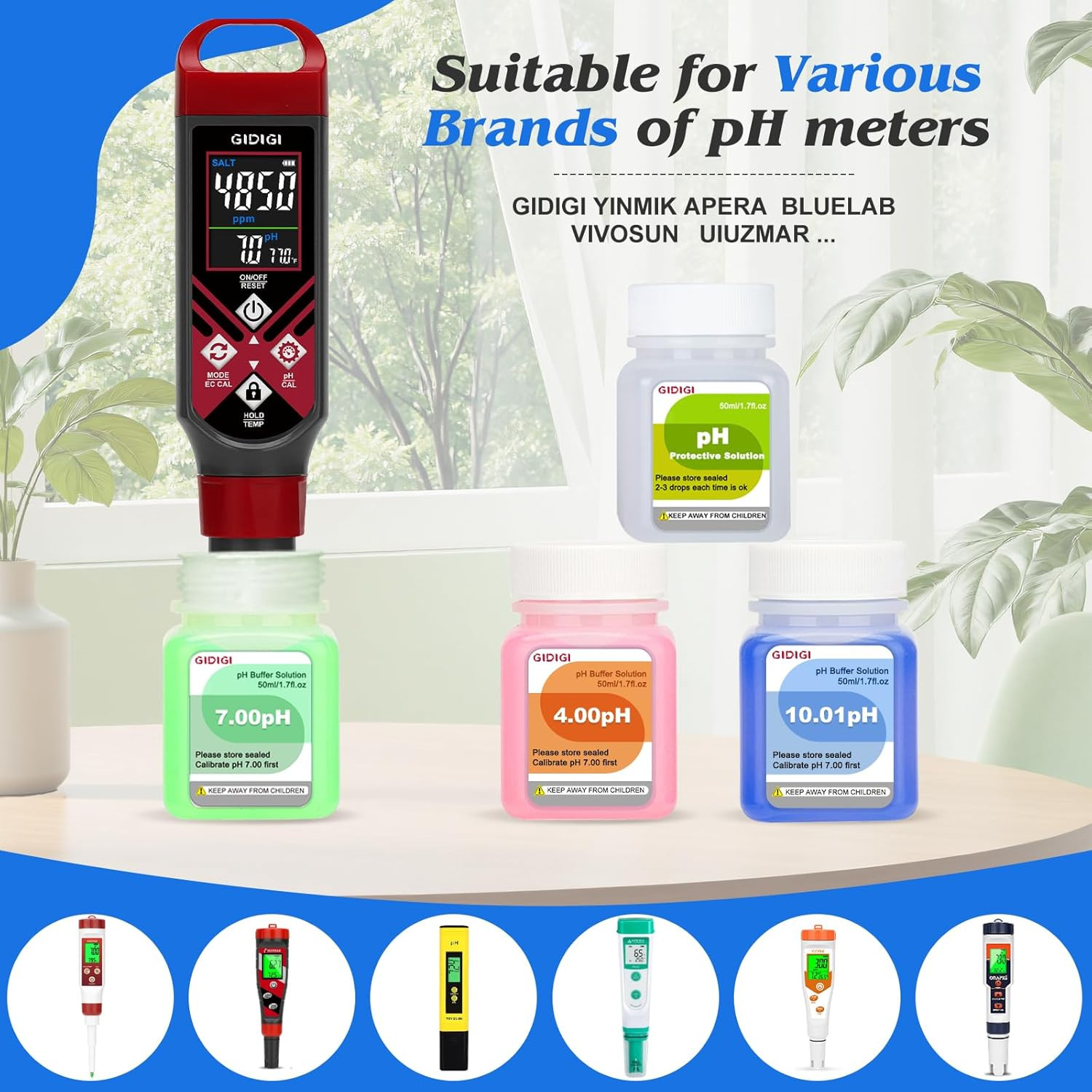 Ph Calibration Solution Kit (4,7,10 Ph Buffer Solution) & Ph Electrode Storage S