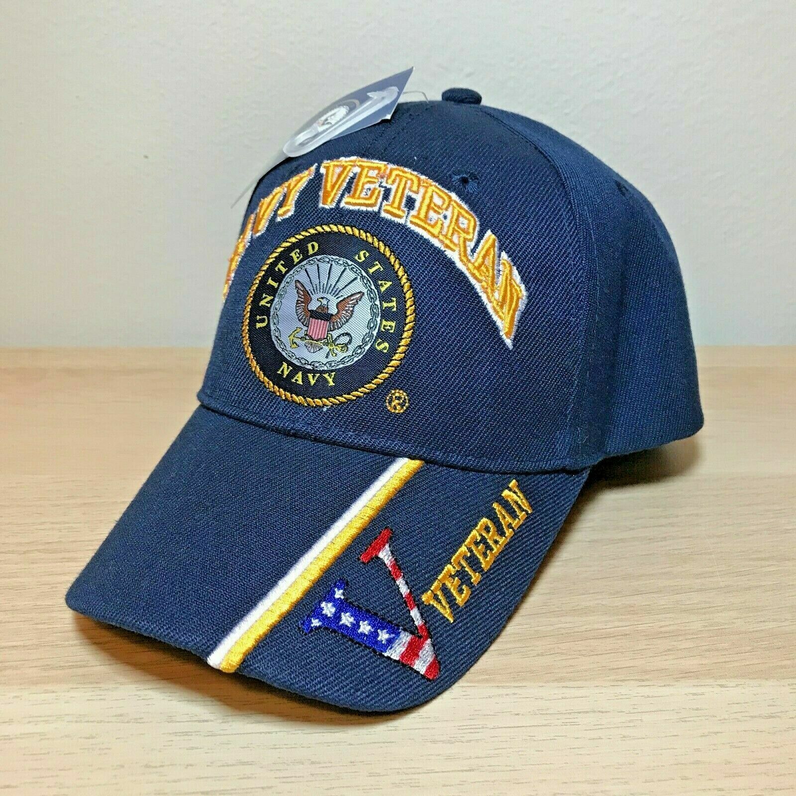 US Navy Veteran & Emblem Navy Blue Hat (OFFICIALLY LICENSED BY THE US NAVY)