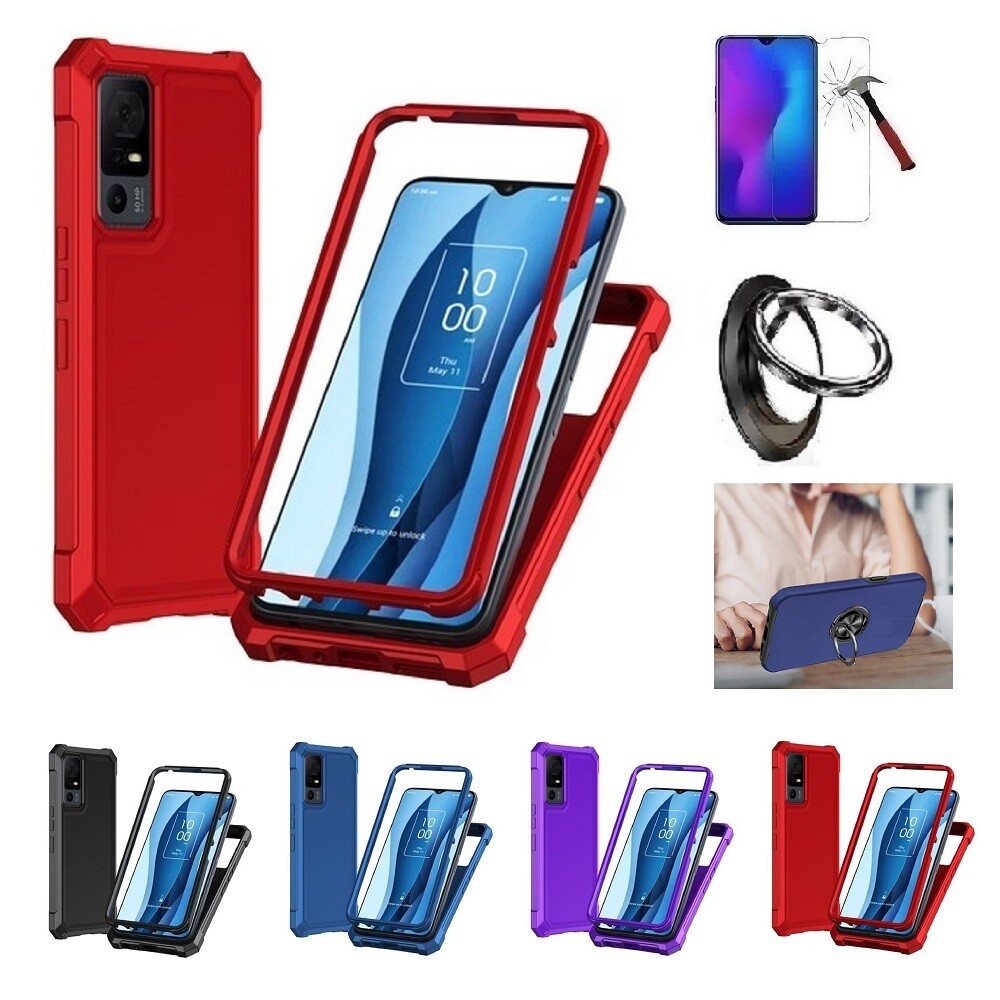 For TCL 40XE 5G/ TCL 40X 5G, Full Body TPU Cover Case + Ring/ Tempered Glass
