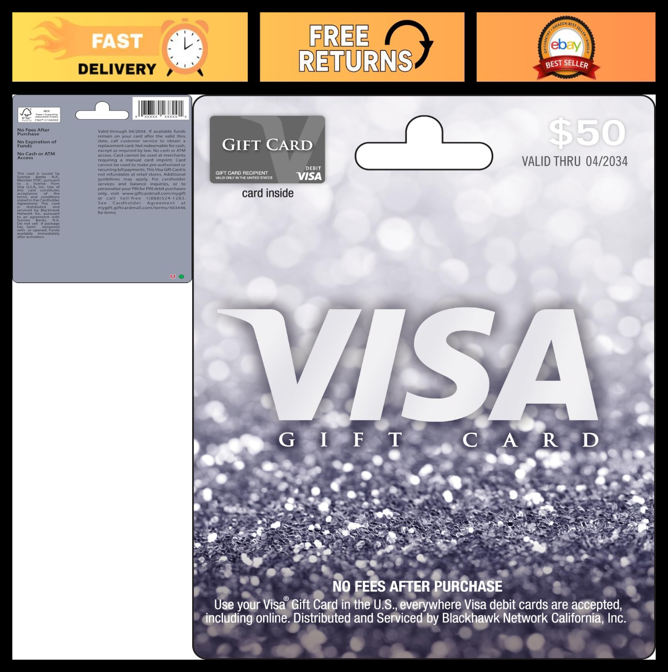 $50 Visa Gift Card - Perfect for Gifting, Shopping & Online Purchases - $4.95 Fe