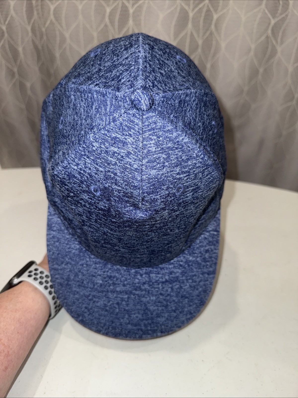 Blue Heather Knit Hat Cap Hook Loop Outdoor Cap EUC