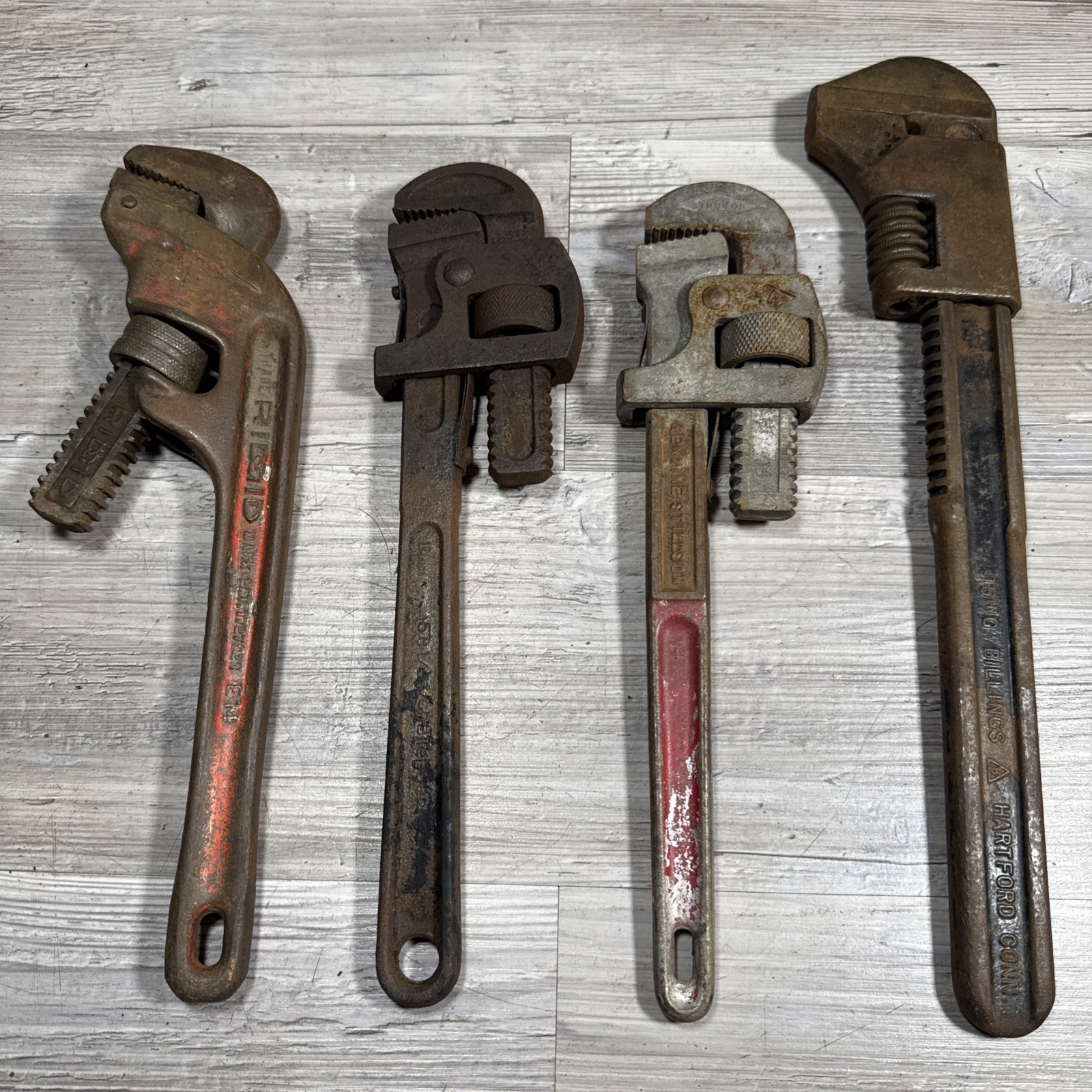 LOT (4) Vintage Pipe Wrench Ridgid Offset E14 Billings 15 Stillson 14 Penens 14