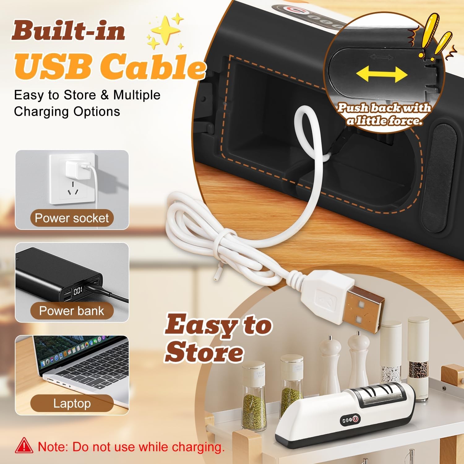 Rechargeable Electric Knife Sharpener, Compact Cordless Knife Sharpener