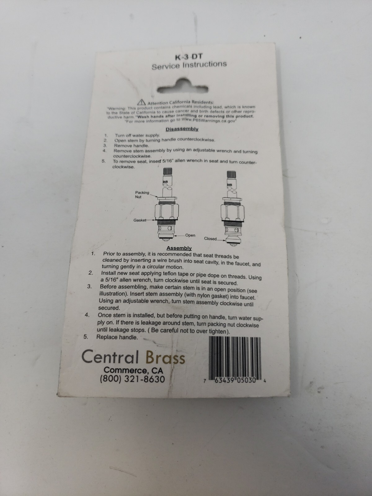 Central Brass K-3-DT Replacement Stem