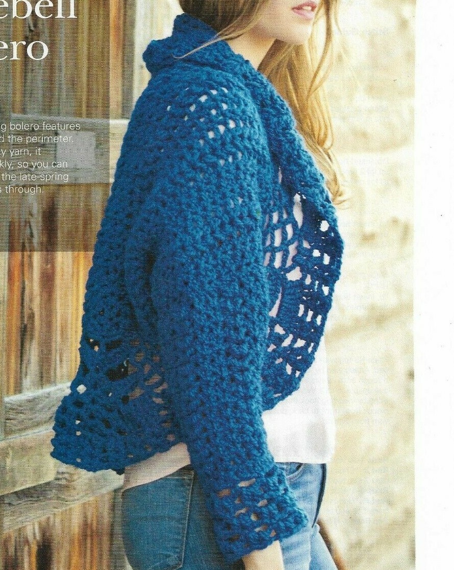 BLUEBELL BOLERO SWEATER 3 SIZES WOMEN'S CROCHET PATTERN INSTRUCTIONS