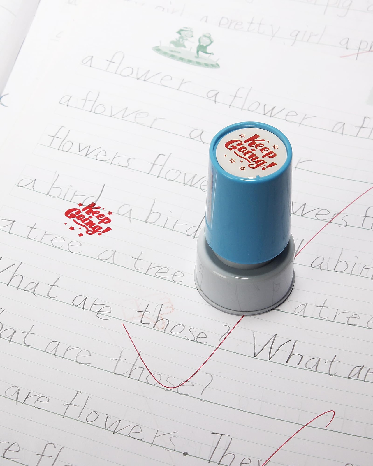 Keep Going' Round Teacher Stamp for Classroom Self-Inking Stamper Red Ink