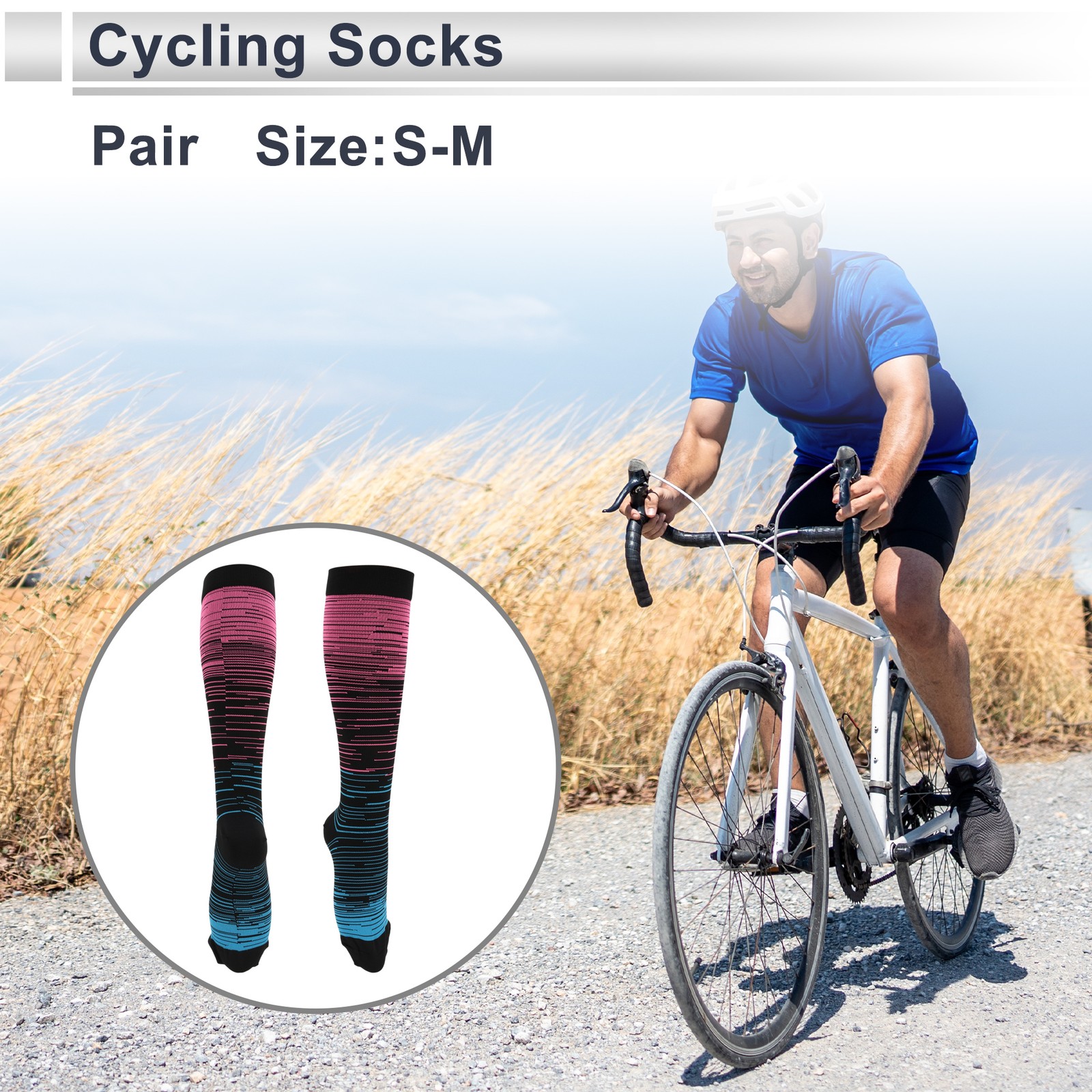 Cycling Socks Breathable Size S-M High-cut Cycling Socks Rose Red Light Blue