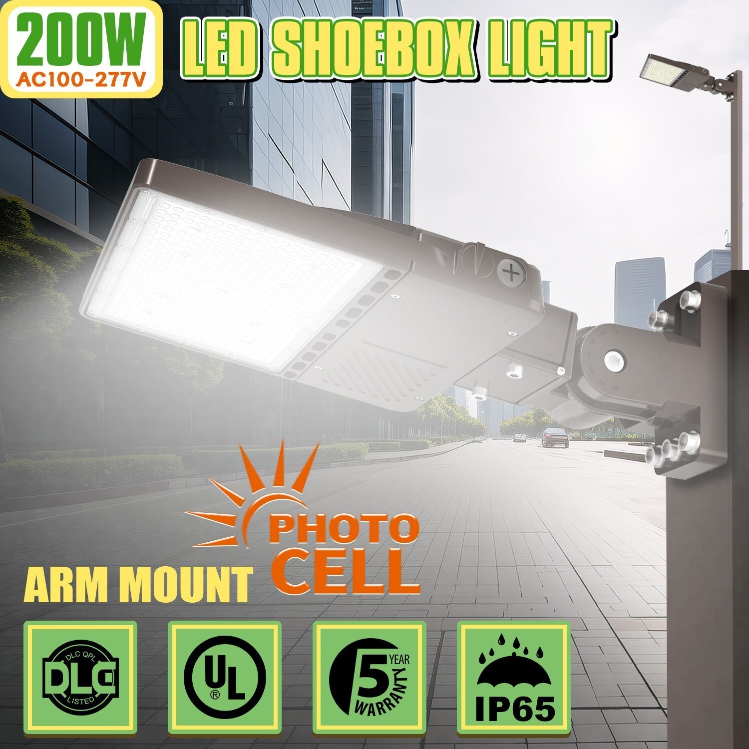 200W LED Parking Lot Pole Light Commercial Street Shoebox Fixture Dusk To Dawn