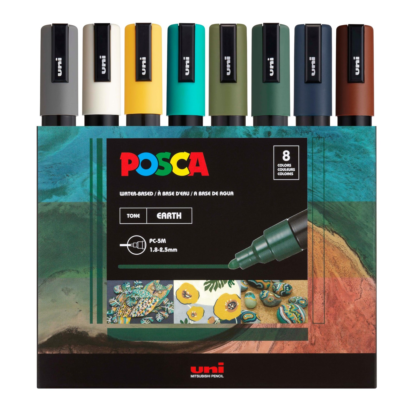 uni PC-5M Water-Based Paint Markers, Reversible Medium Tip (1.8-2.5mm), Earth...
