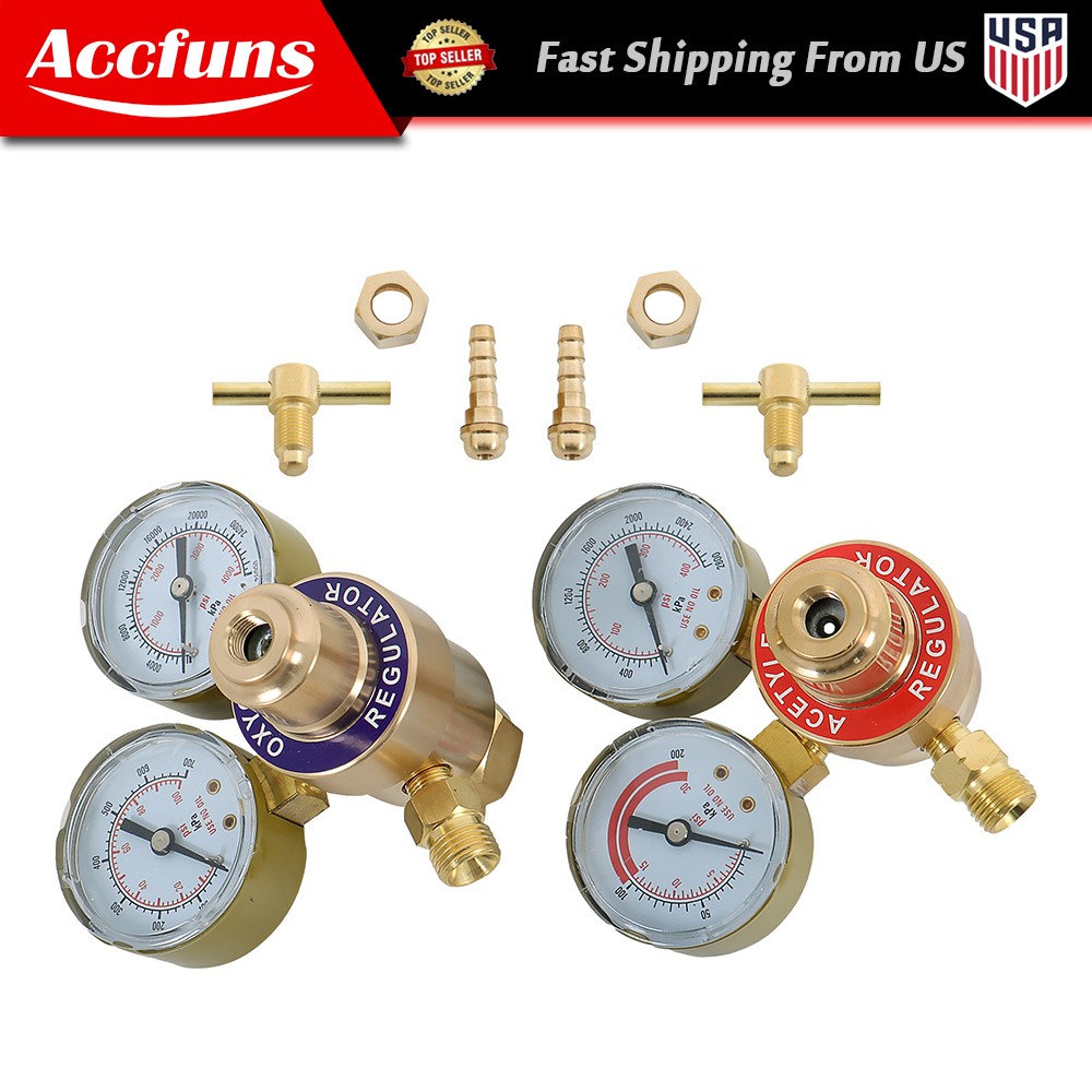 Brass Oxygen CGA540 & Acetylene CGA200 Regulators Gauges 4 Gas Welding Torch Kit