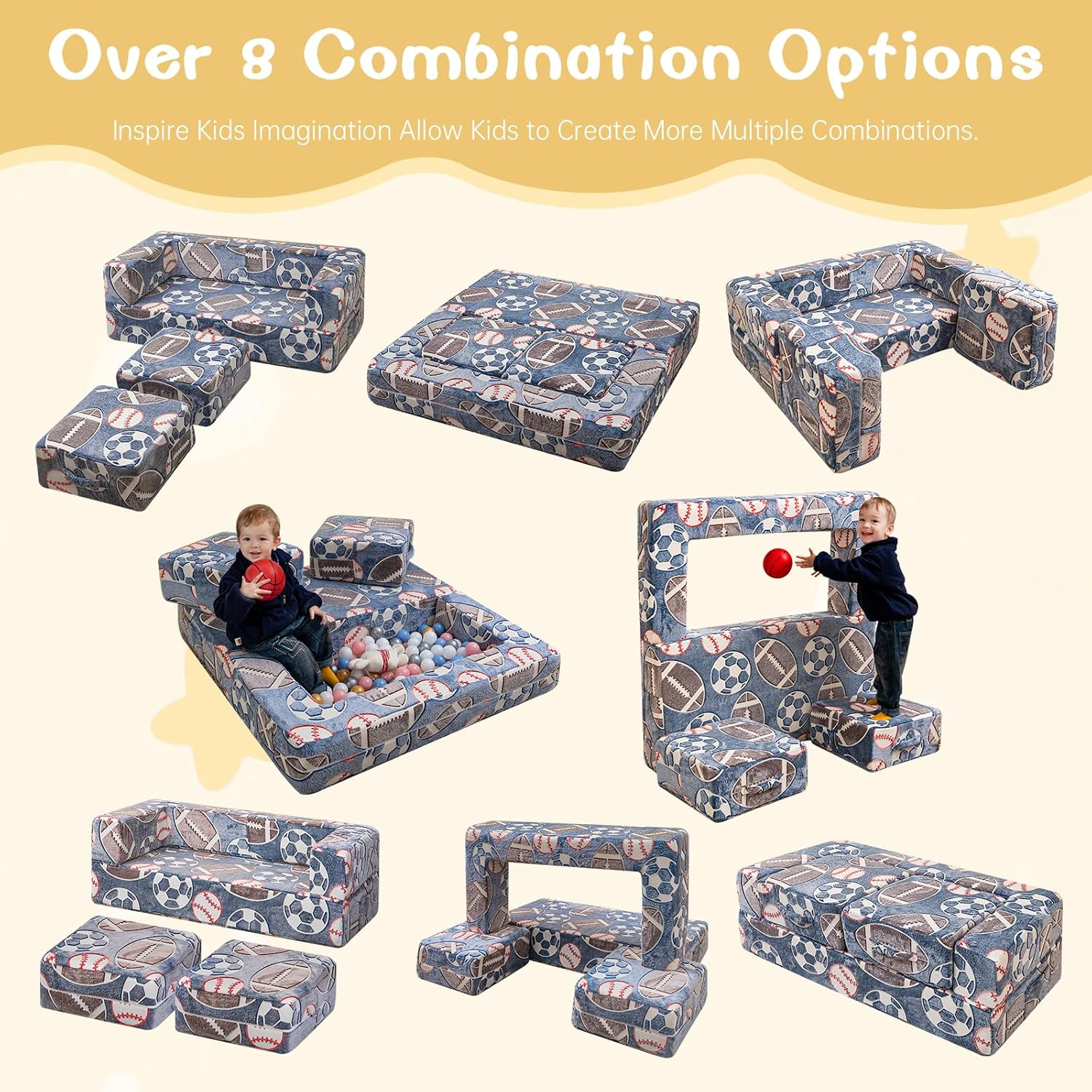 Glow in the Dark Modular Kids Play Couch - Convertible Foam Sofa for Playroom