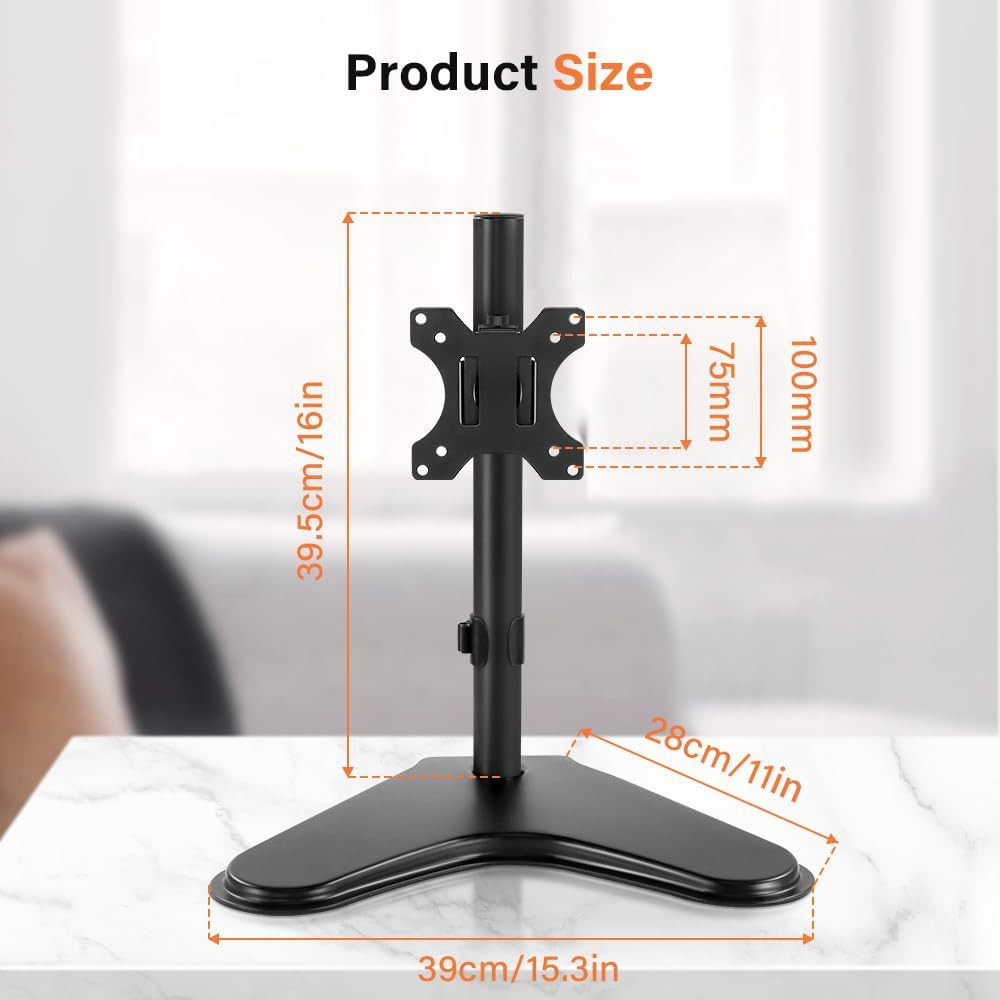 Single Computer Monitor Stand Metal Base Free Standing Desk Vesa Mount for 13 In