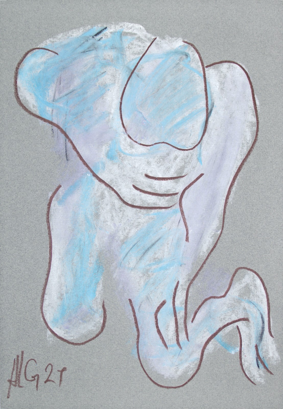 "Pain" pastel painting chalk drawing sig. Unique Prof.em A. Loeschner-Gornau