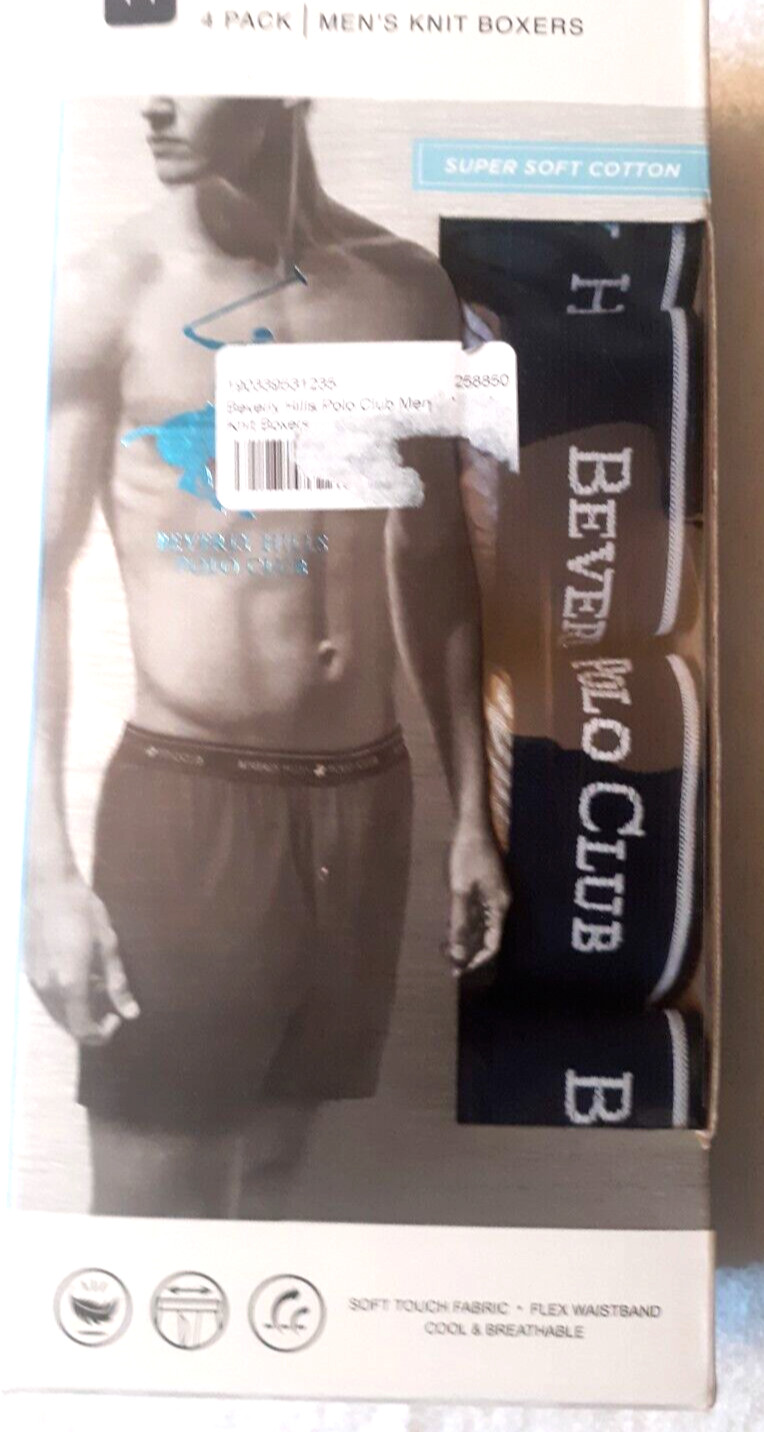 Beverly Hills Polo Club 4 Pack Mens Boxers Super Soft XXL (44-66) Gray Blues