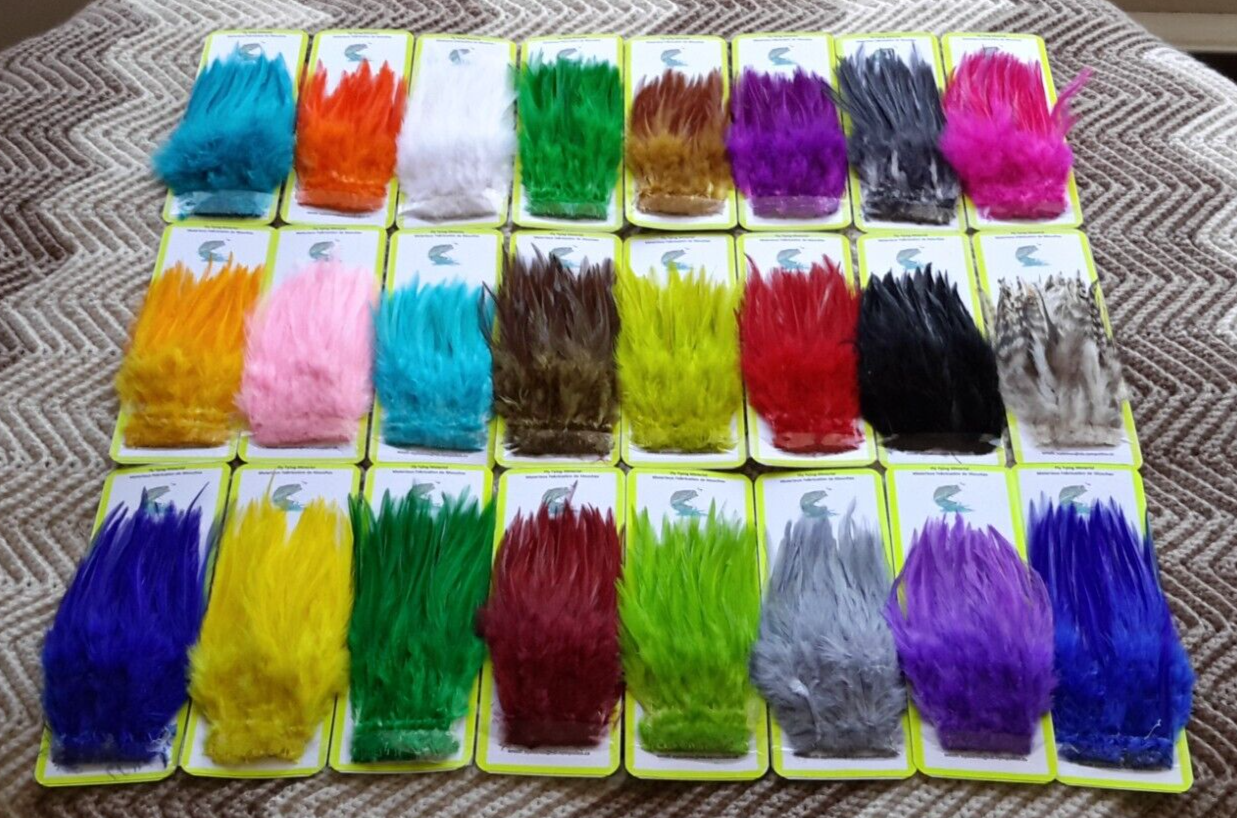 Saddle Hackle.. (Feather.) (24) large Pack.. assorted Colors.. Free Shipping.