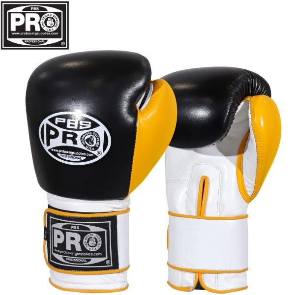 ProBoxing® Leather Boxing Gloves - Black & Yellow - Premium Boxing Gloves, MMA