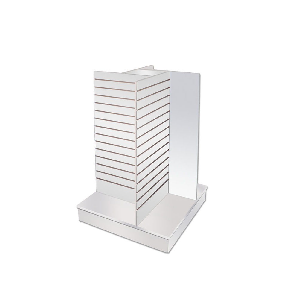 54" White 4-Way Slatwall Display Stand – Pinwheel Floor Merchandiser Fixture