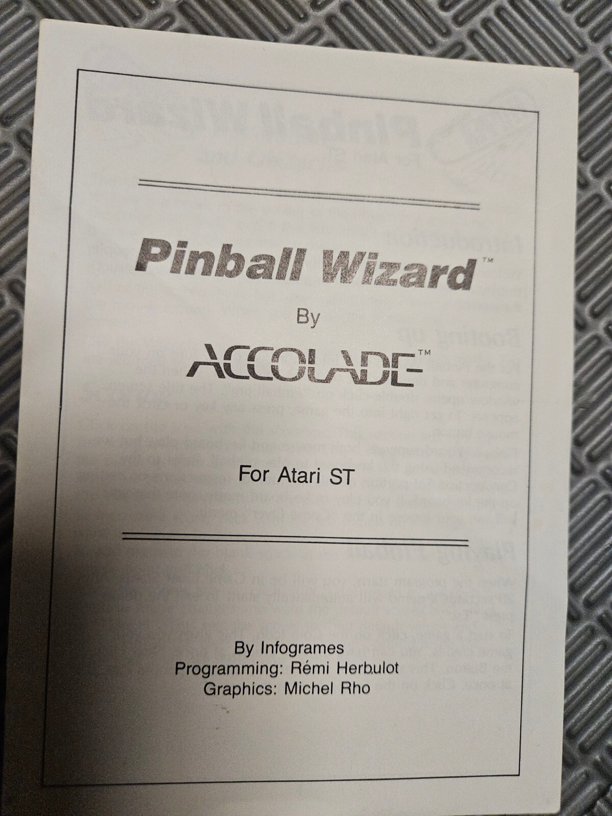 PINBALL WIZARD MANUAL FOR ATARI ST