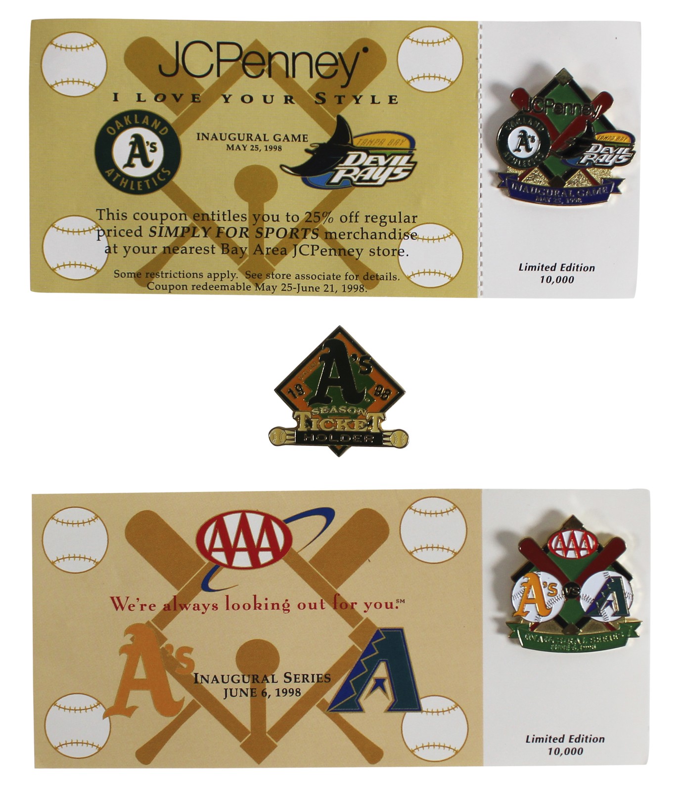 Athletics 1998 Season Collector Pin Set Un-signed 1